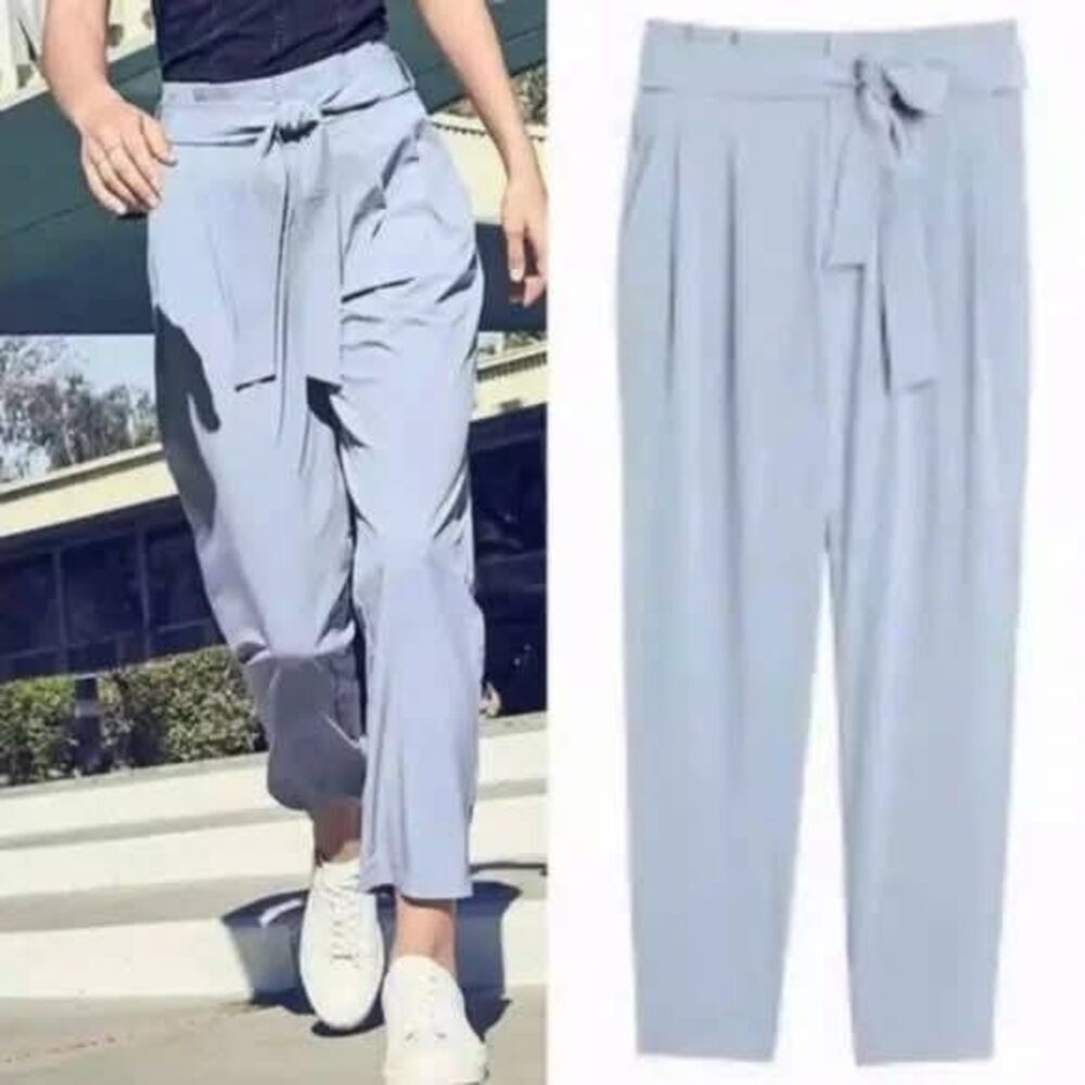 Athleta Skyline II Paperbag Pants Women's 4 Blue High Tie Waist Stretch Pockets